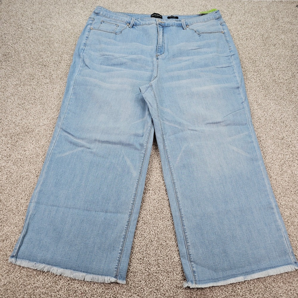 New Susan Graver Jeans‎ Wide Leg Light Wash Cropped Frayed Hem Womens Size 22W